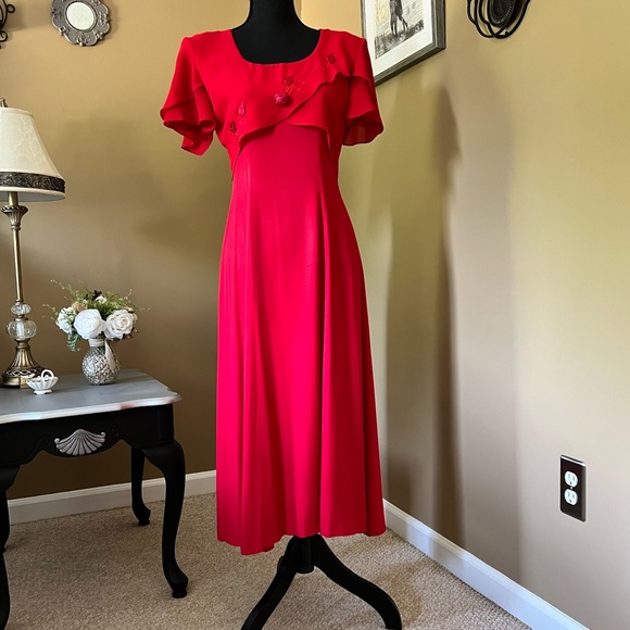 80’s era Jodi California Red Crepe dress; sz 7/S - Picture 9 of 9